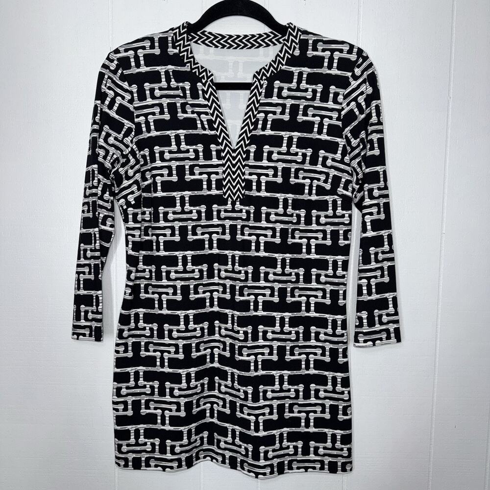 J. McLaughlin Women’s Catalina Cloth Tunic Top Black Geometric Print Size Small